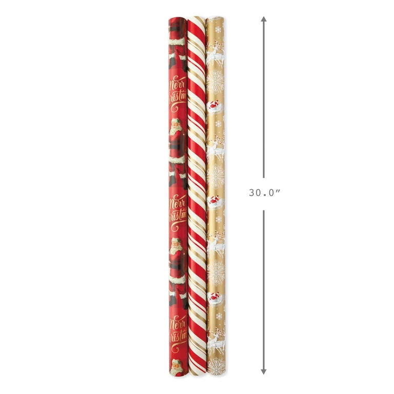 Hallmark Red And Gold 3-Pack Reversible Christmas Wrapping Paper, 120 Sq. Ft. 3 Hallmark Red And Gold 3-Pack Reversible Christmas Wrapping Paper, 120 Sq. Ft. - Image 3