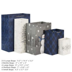Hallmark Bulk Blue And Gray 18-Pack Holiday Gift Bags, Assorted Sizes And Designs -Featured Home Stores Blue and Gray Holiday Gift Bags Bulk Pack 5XGB1425 03