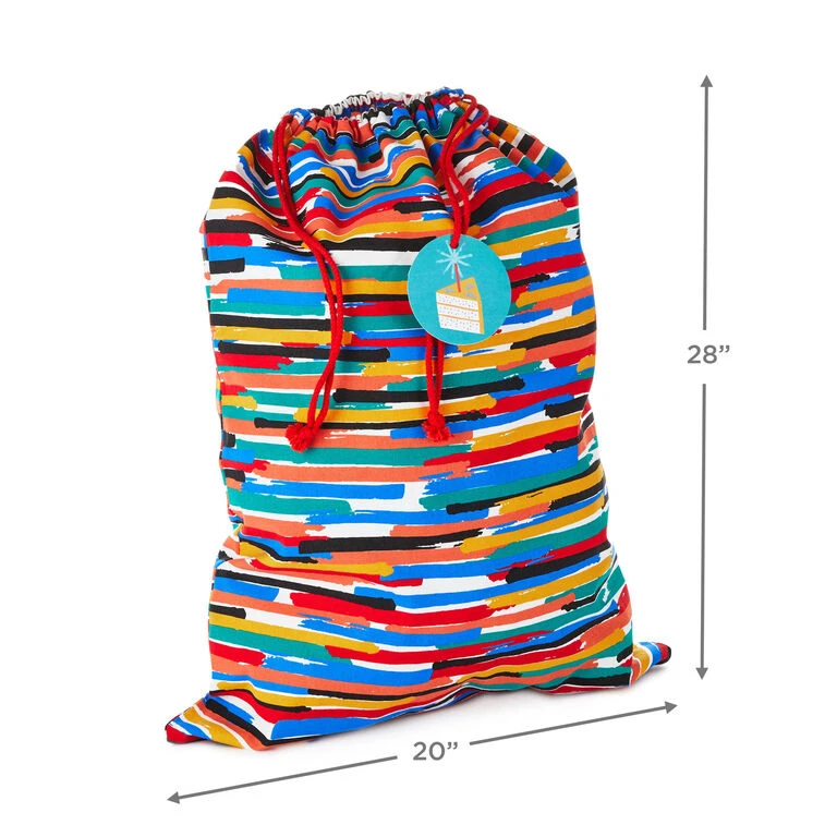Hallmark 28" Colorful Stripes Fabric Gift Bag With Tag - Image 3