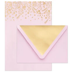 Hallmark Gold Floral On Pink Stationery Set, Box Of 20 -Featured Home Stores Gold Floral on Pink Stationery Set 1499STN1139 03
