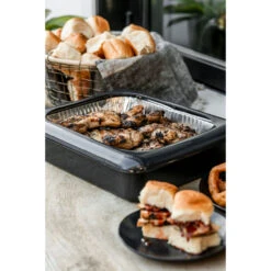 Charcoal Fancy Panz Rectangle Foil Pan 2-in-1 Deep Serving Tray -Featured Home Stores Gray Rectangle Serving Tray With Lid for Foil Pans FPD03 03