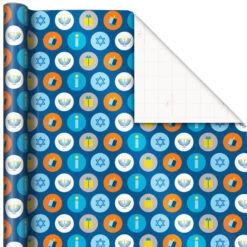 Hallmark Blue Hanukkah Designs 3-Pack Wrapping Paper Assortment, 120 Sq. Ft. -Featured Home Stores Hanukkah Designs Wrapping Paper Assortment 5JXW1257 04
