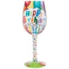 Lolita Happy Birthday Balloons And Streamers Handpainted Wine Glass, 15 Oz.