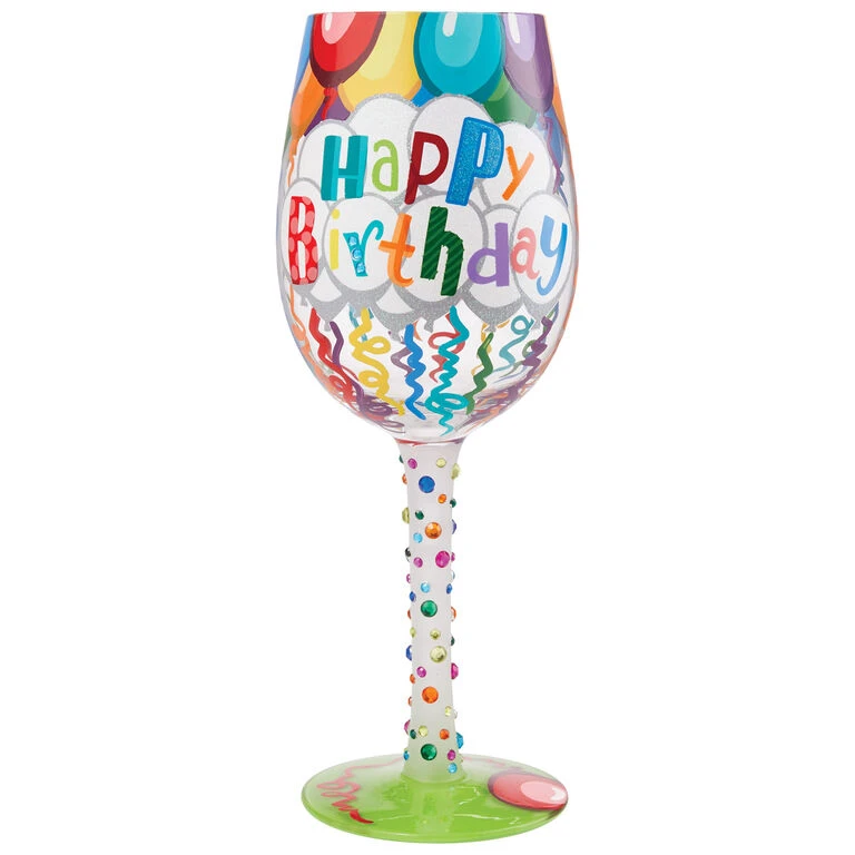 Lolita Happy Birthday Balloons And Streamers Handpainted Wine Glass, 15 Oz. 1 Lolita Happy Birthday Balloons And Streamers Handpainted Wine Glass, 15 Oz.