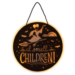 Hallmark Disney Hocus Pocus I Smell Children Porch Decor With Light -Featured Home Stores Hocus Pocus LightUp Metal Door Sign 1HGN1526 03