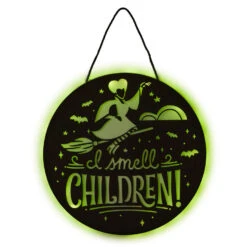 Hallmark Disney Hocus Pocus I Smell Children Porch Decor With Light -Featured Home Stores Hocus Pocus LightUp Metal Door Sign 1HGN1526 04