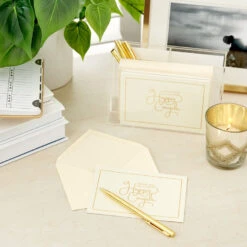 Hallmark Bulk Ivory And Gold Blank Wedding Thank-You Notes, Box Of 100 -Featured Home Stores Ivory and Gold Blank Wedding ThankYou Notes Bulk Pack 5STZ1065 07