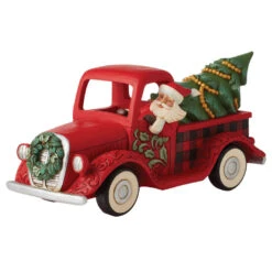 Enesco Jim Shore Highland Glen Santa Driving Red Truck Figurine, 5.71" H