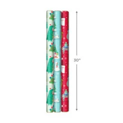 Hallmark Winter Friends 3-Pack Reversible Kids Christmas Wrapping Paper Assortment, 120 Sq. Ft. -Featured Home Stores Kids Reversible Christmas Gift Wrap Assortment 5JXW1073 03