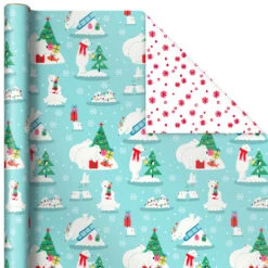 Hallmark Winter Friends 3-Pack Reversible Kids Christmas Wrapping Paper Assortment, 120 Sq. Ft. -Featured Home Stores Kids Reversible Christmas Gift Wrap Assortment 5JXW1073 05