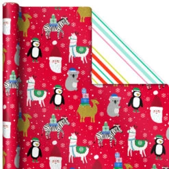 Hallmark Winter Friends 3-Pack Reversible Kids Christmas Wrapping Paper Assortment, 120 Sq. Ft. -Featured Home Stores Kids Reversible Christmas Gift Wrap Assortment 5JXW1073 06