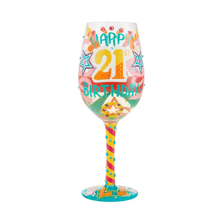 Lolita Happy 21st Birthday Handpainted Wine Glass, 15 Oz. 1 Lolita Happy 21st Birthday Handpainted Wine Glass, 15 Oz.