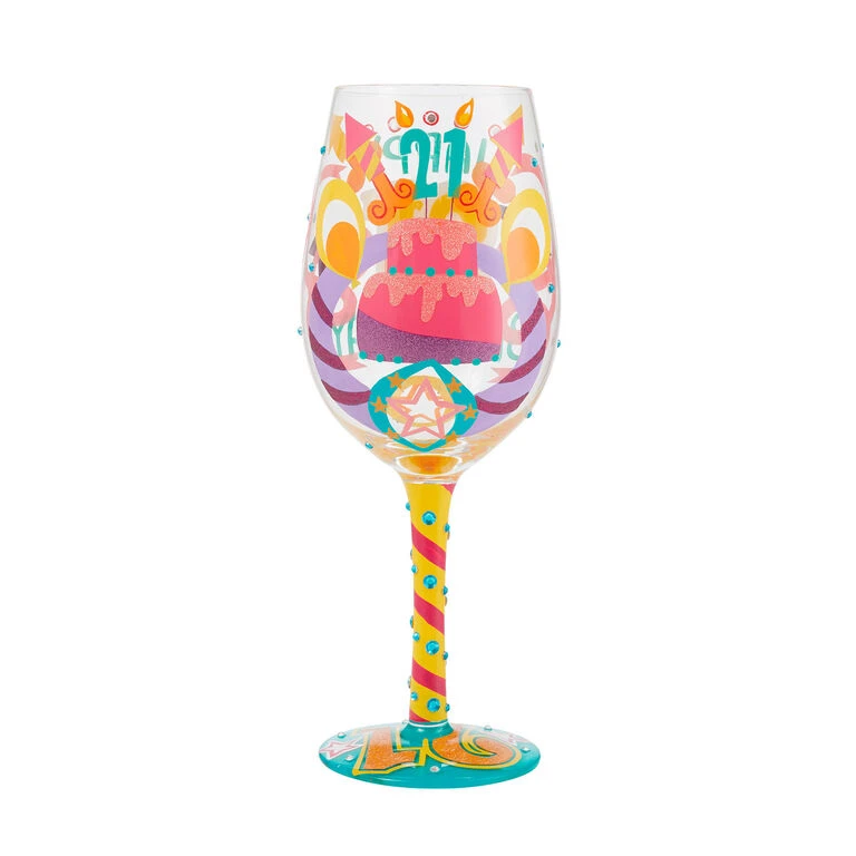Lolita Happy 21st Birthday Handpainted Wine Glass, 15 Oz. 2 Lolita Happy 21st Birthday Handpainted Wine Glass, 15 Oz. - Image 2