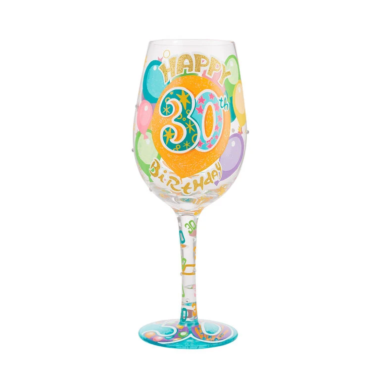 Lolita Happy 30th Birthday Handpainted Wine Glass, 15 Oz. 1 Lolita Happy 30th Birthday Handpainted Wine Glass, 15 Oz.