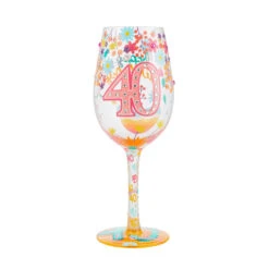 Lolita Happy 40th Birthday Handpainted Wine Glass, 15 Oz.