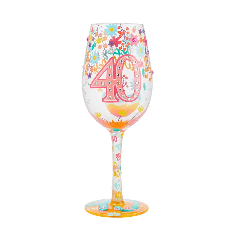 Lolita Happy 40th Birthday Handpainted Wine Glass, 15 Oz. 1 Lolita Happy 40th Birthday Handpainted Wine Glass, 15 Oz.
