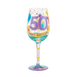 Lolita Happy 50th Birthday Handpainted Wine Glass, 15 Oz.