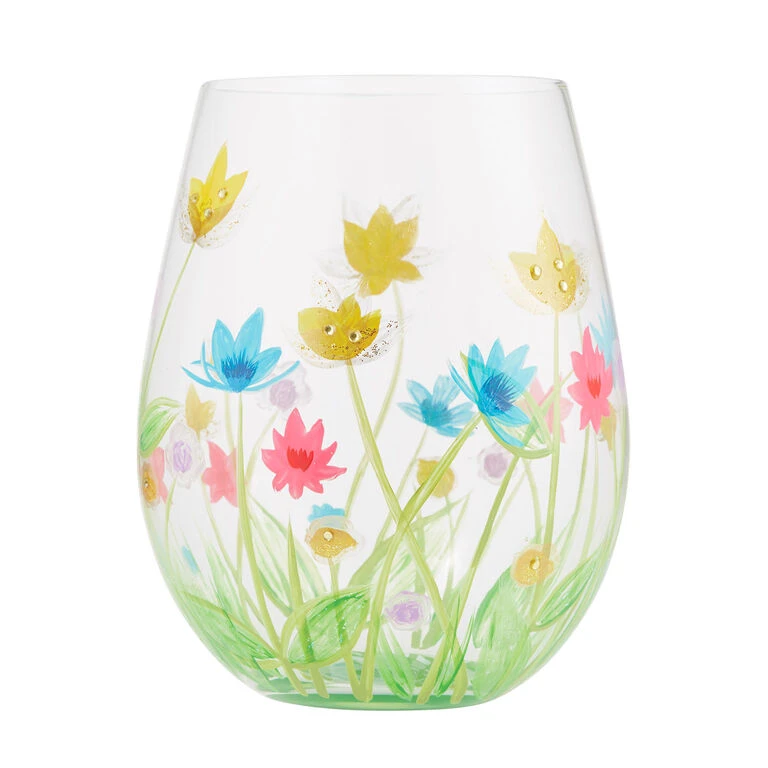 Lolita Field Of Dreams Handpainted Stemless Wine Glass, 20 Oz. 1 Lolita Field Of Dreams Handpainted Stemless Wine Glass, 20 Oz.