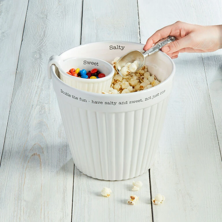 Mud Pie Popcorn And Candy Ceramic Bowl Set With Scoop 2 Mud Pie Popcorn And Candy Ceramic Bowl Set With Scoop - Image 2