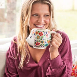 Natural Life Floral Hedgehog Sculpted Folk Mug, 16 Oz. -Featured Home Stores Natural Life Floral Hedgehog Sculpted Mug MUG404 03