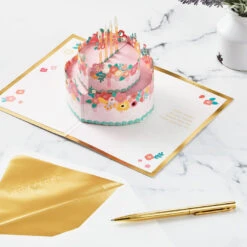 Hallmark Every Good Thing Floral Cake 3D Pop-Up Birthday Card -Featured Home Stores Pink Cake and Flowers 3D PopUp Birthday Card for Her 1299LAD2886 06