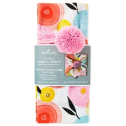 Hallmark 26" Modern Floral Fabric Gift Wrap With Elastic Band -Featured Home Stores PinkandOrange Floral Square Flat Wrapping Cloth 1299EJR6378 06