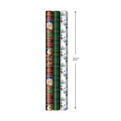 Hallmark Christmas Classics 3-Pack Reversible Wrapping Paper Assortment, 120 Sq. Ft. -Featured Home Stores Santa and Plaids Assorted Reversible Gift Wrap 5JXW1070 03