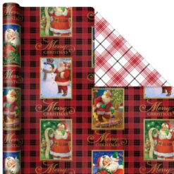 Hallmark Christmas Classics 3-Pack Reversible Wrapping Paper Assortment, 120 Sq. Ft. -Featured Home Stores Santa and Plaids Assorted Reversible Gift Wrap 5JXW1070 04