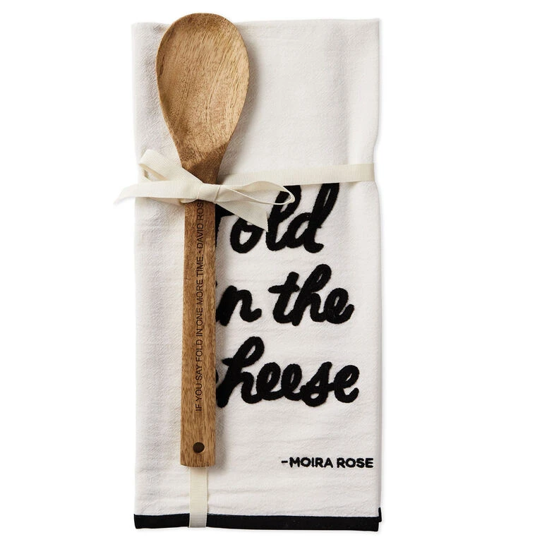 Hallmark Schitt's Creek® Fold In The Cheese Tea Towel And Wooden Spoon, Set Of 2 1 Hallmark Schitt's Creek® Fold In The Cheese Tea Towel And Wooden Spoon, Set Of 2