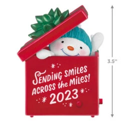 Hallmark Smiles Across The Miles 2023 Recordable Sound Ornament -Featured Home Stores Snowman in Red Present Keepsake Ornament 2499QGO2619 03