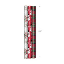 Hallmark Snow Merry 3-Pack Foil Christmas Wrapping Paper Assortment, 60 Sq. Ft. -Featured Home Stores Snowmen and Plaid Foil Christmas Wrapping Paper 5JXW1061 04