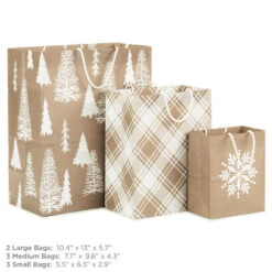 Hallmark Christmas Kraft 8-Pack Holiday Gift Bags, Assorted Sizes And Designs -Featured Home Stores White on Kraft Paper Assortment Christmas Gift Bags 5XGB1417 03