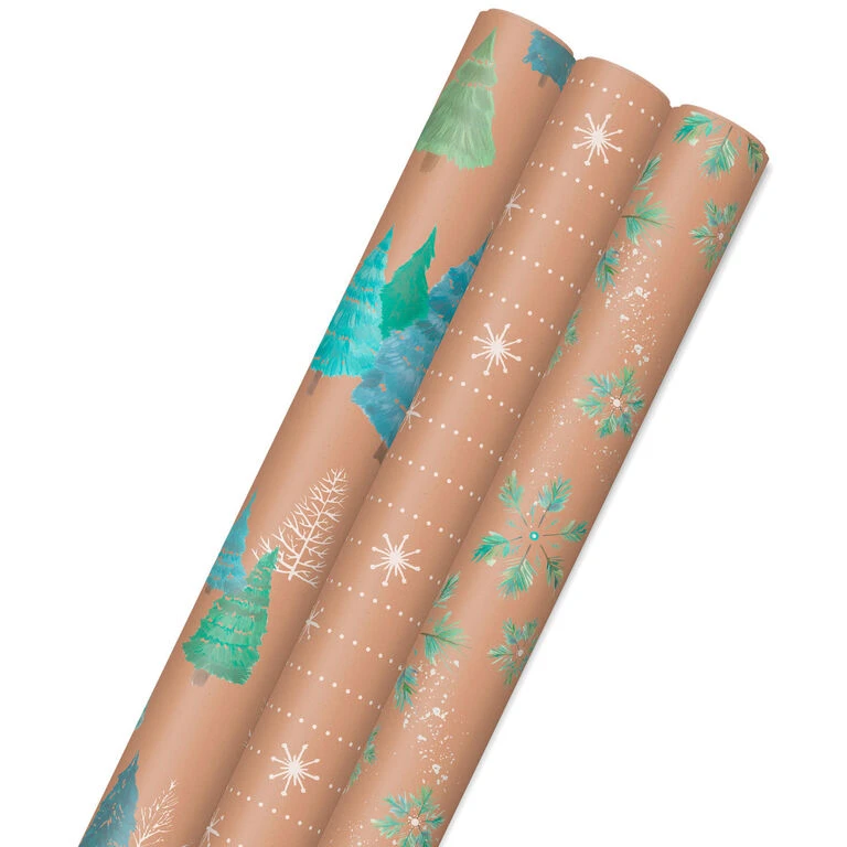 Hallmark Winter Nature Kraft Prints 3-Pack Christmas Wrapping Paper, 90 Sq. Ft. 1 Hallmark Winter Nature Kraft Prints 3-Pack Christmas Wrapping Paper, 90 Sq. Ft.