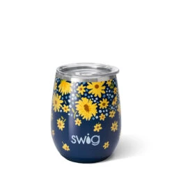 Swig Lazy Daisy Stainless Steel Stemless Wine Glass, 14 Oz.